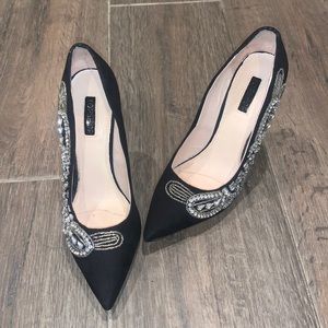 Topshop Rhinestone Beaded Suede Pumps